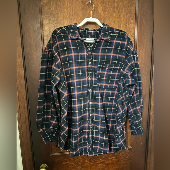 Free People We the Free Happy Hour Oversized Plaid Button Up Shirt L - Picture 2 of 4